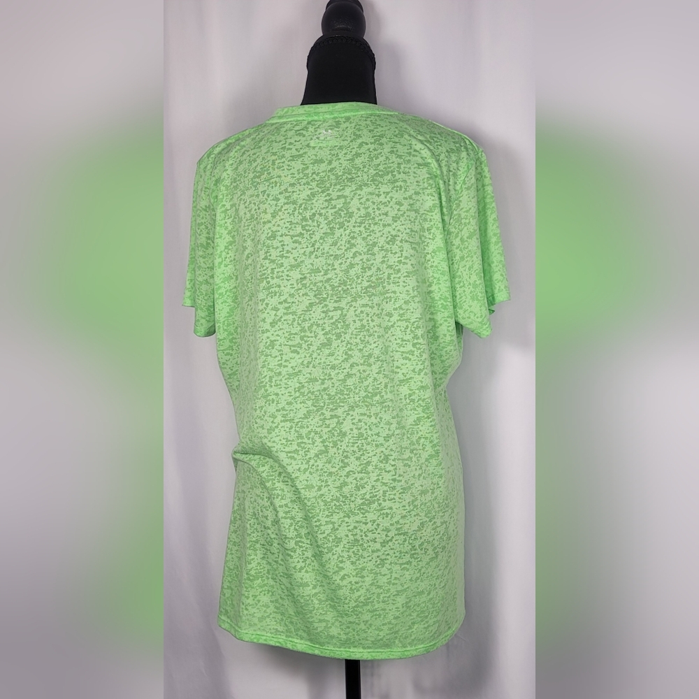 Under Armour HeatGear Neon Green Burnout V-Neck Athletic Tee XL Lightweight Work - Picture 4 of 6